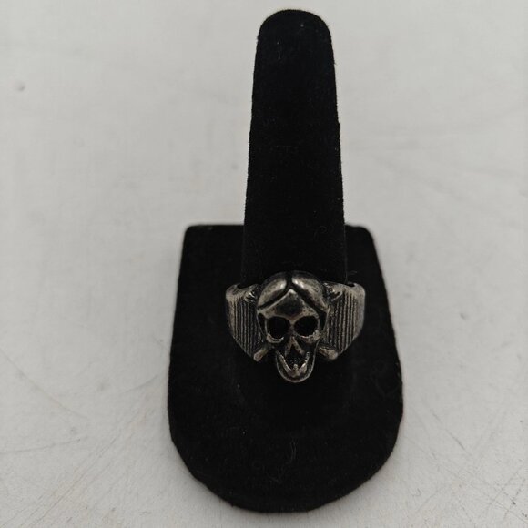 Silver Tone Skull Ring Gothic Biker Punk Style Chunky Unisex Size 12.5 + Open - Picture 2 of 13